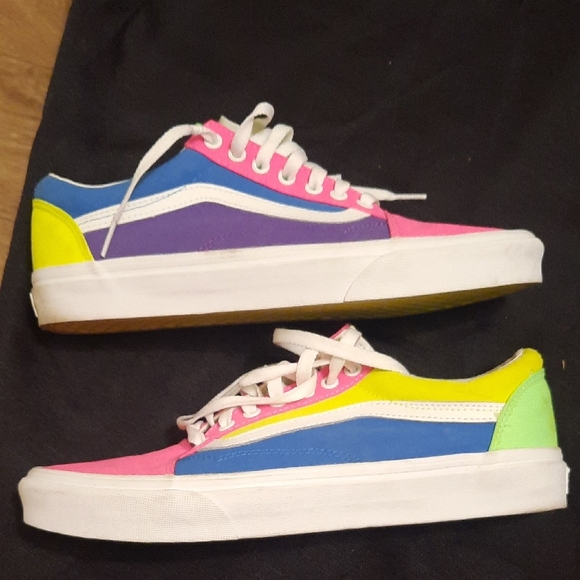 Old Skool Neon Vans Block Multicolor Mens Size 10.5 Womens Size 12 Shoes - Picture 4 of 6